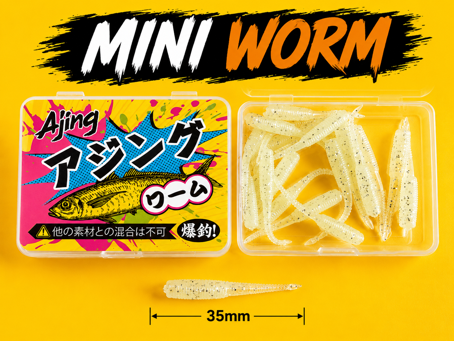 Spinpoler Micro Lures - Mini Worm 35mm - 20pcs Per Box - TPR (floating) Soft Plastic Lures
