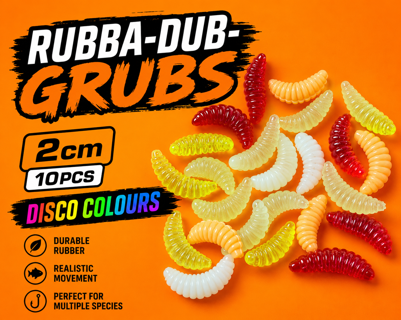 WA - RUBBA DUB GRUBS - Rubber Maggot Lures - Artificial Maggots - 2cm - 10 pcs