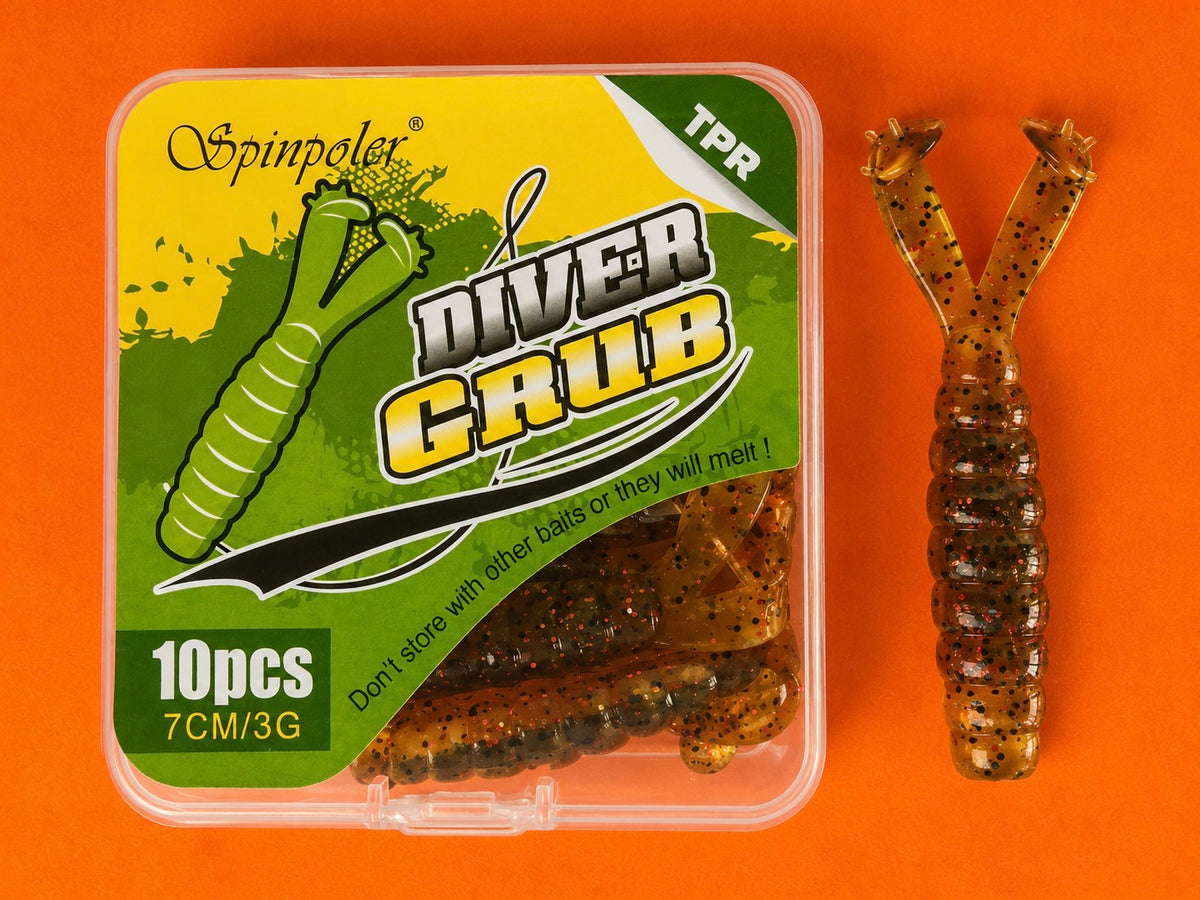 Spinpoler - DIVER GRUB - TPR Soft Plastic Grub Lures - Floating - 7cm 3g - 10 lures