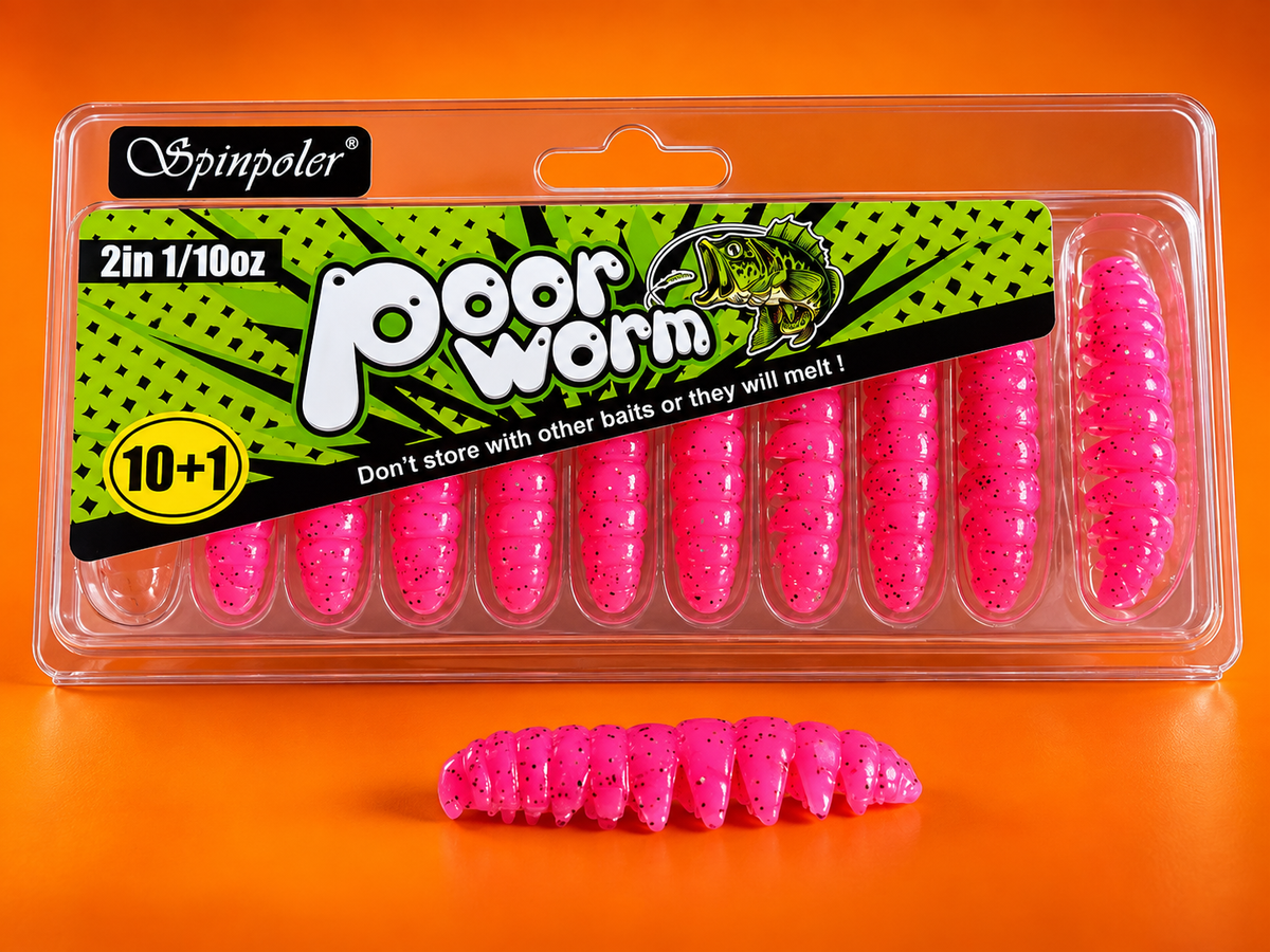 Spinpoler - Poor Worm - TPR Soft Plastic Caterpillar Lures - Floating - 2 inch - 11 lures