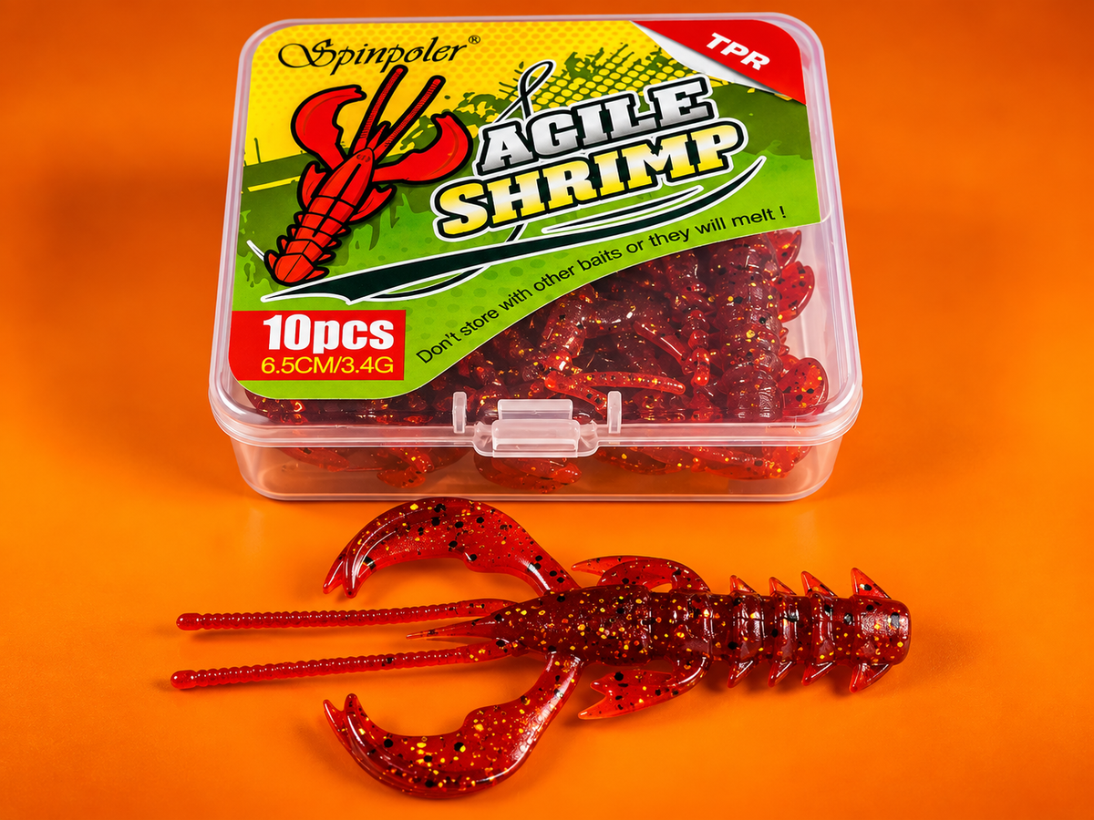 Spinpoler - AGILE SHRIMP - TPR Soft Plastic Grub Lures - Floating - 6.5cm - 10 lures