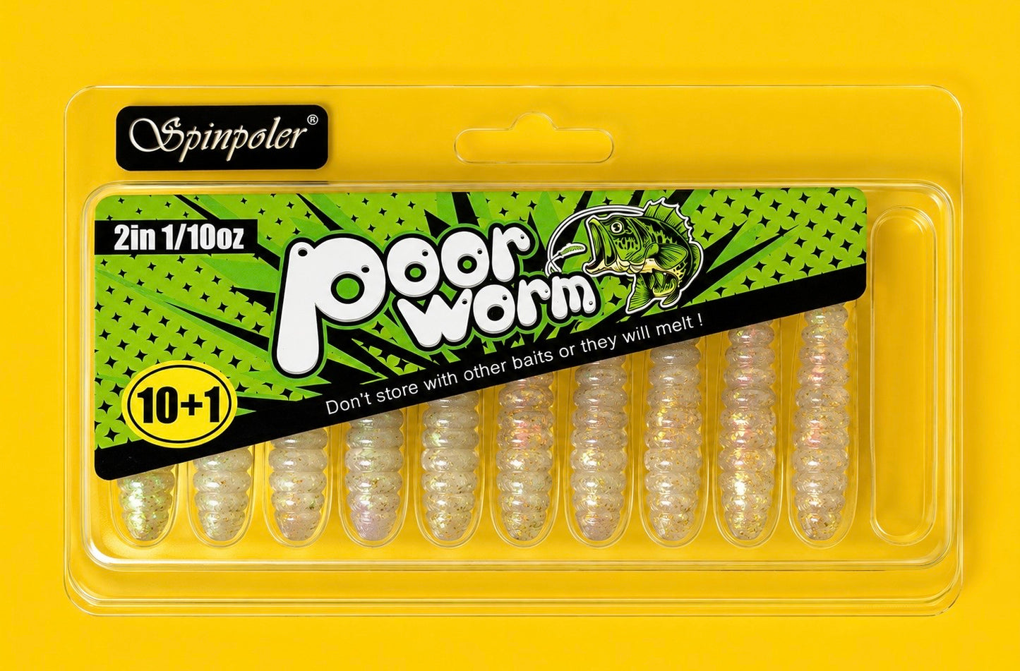 Spinpoler - Poor Worm - Soft Plastic Caterpillar Lures - Floating - 2 inch - 11 lures