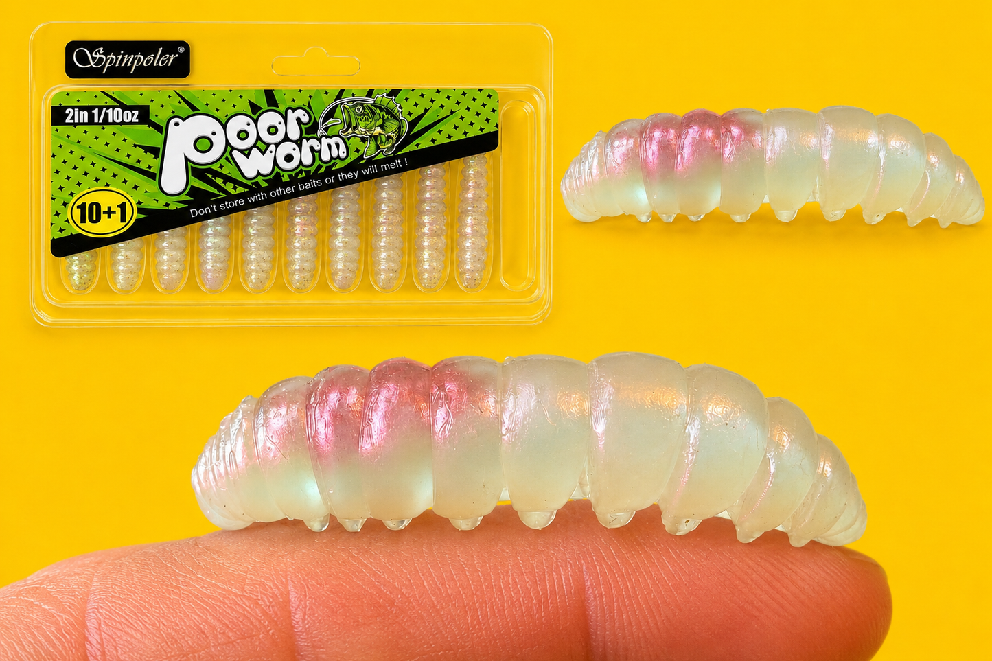 Spinpoler - Poor Worm - Soft Plastic Caterpillar Lures - Floating - 2 inch - 11 lures
