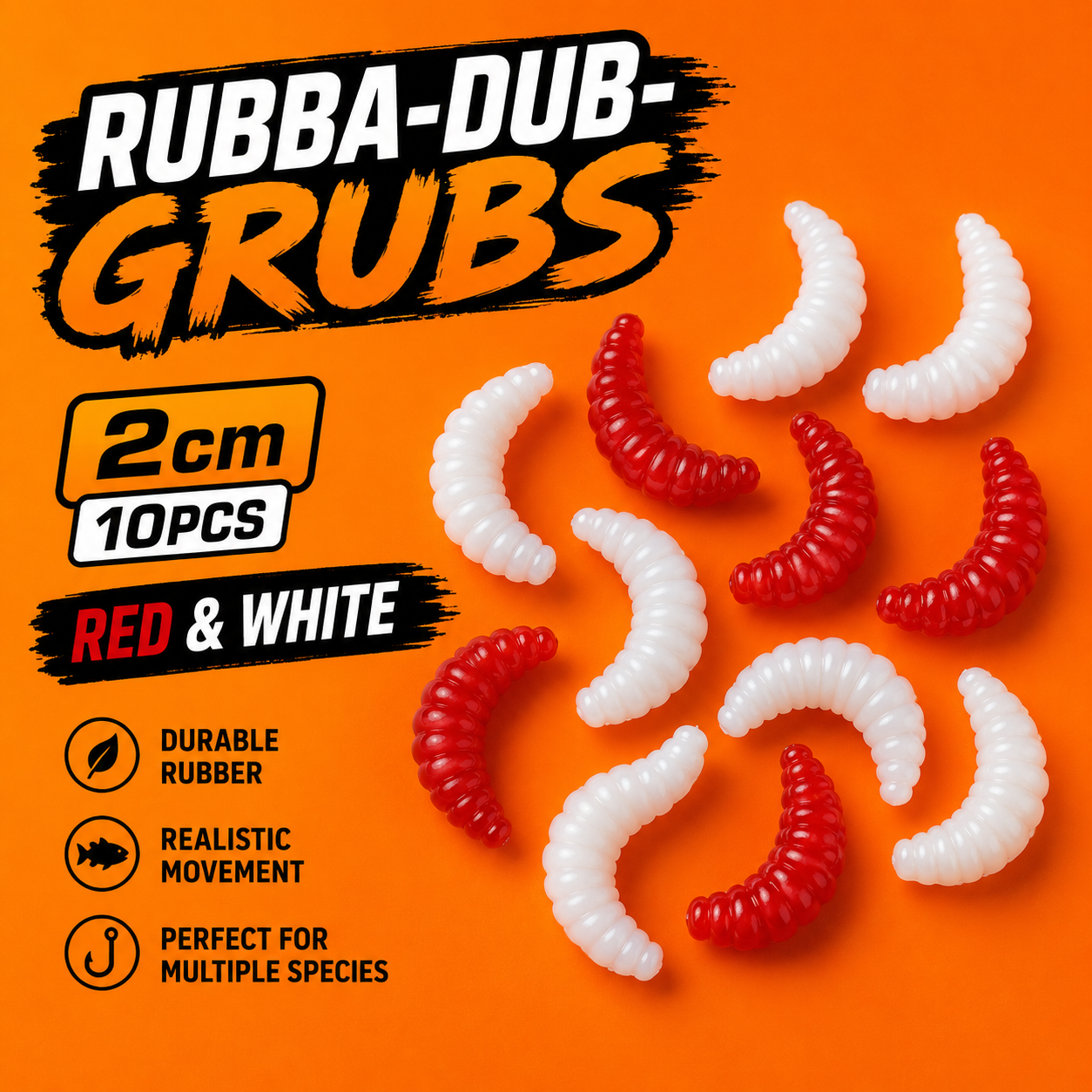 WA - RUBBA DUB GRUBS - Rubber Maggot Lures - Artificial Maggots - 2cm - 10 pcs