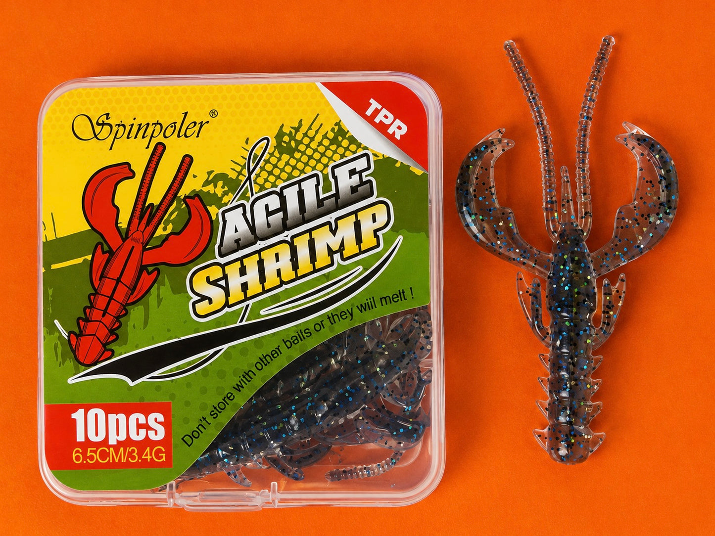 Spinpoler - AGILE SHRIMP - TPR Soft Plastic Grub Lures - Floating - 6.5cm - 10 lures
