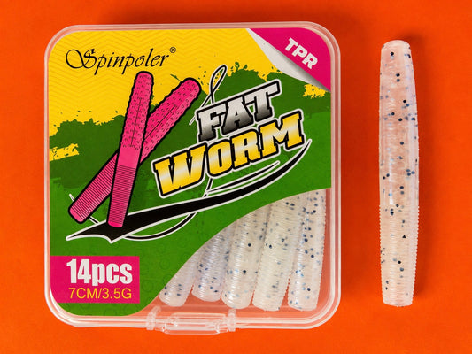 Spinpoler - FAT WORM - TPR Soft Plastic Grub Lures - Floating - 7cm - 14 lures