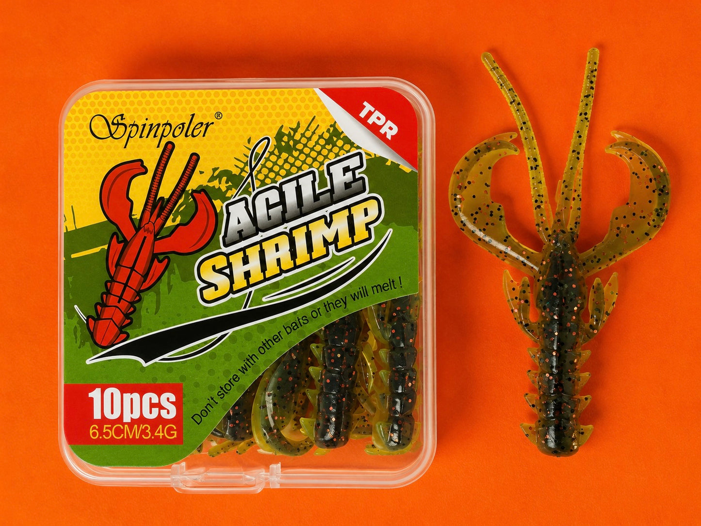 Spinpoler - AGILE SHRIMP - TPR Soft Plastic Grub Lures - Floating - 6.5cm - 10 lures