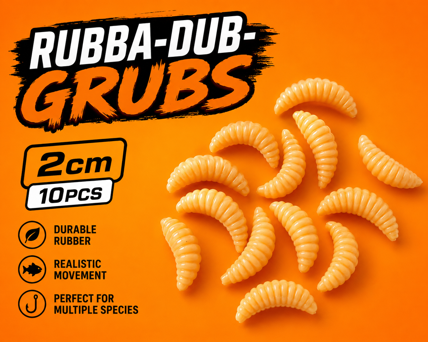 WA - RUBBA DUB GRUBS - Rubber Maggot Lures - Artificial Maggots - 2cm - 10 pcs
