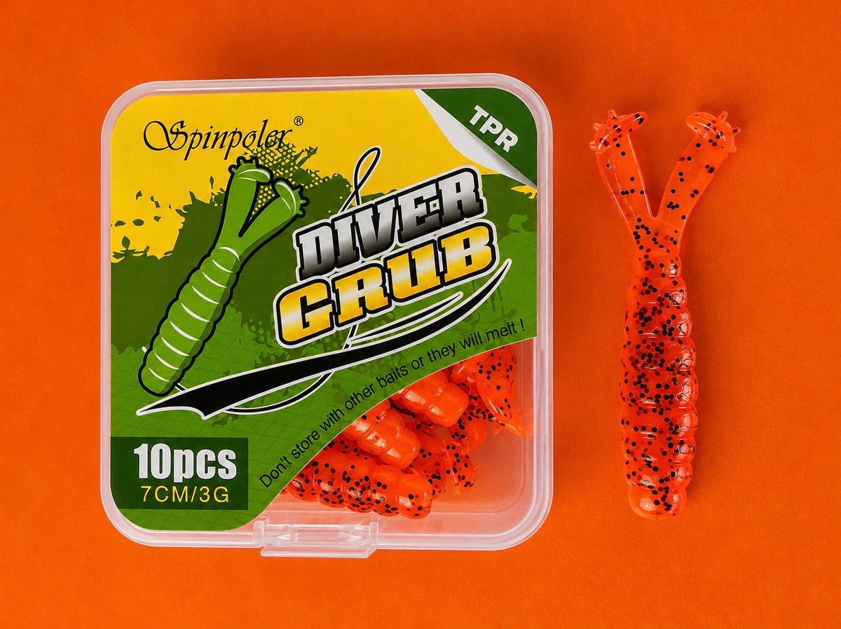 Spinpoler - DIVER GRUB - TPR Soft Plastic Grub Lures - Floating - 7cm 3g - 10 lures